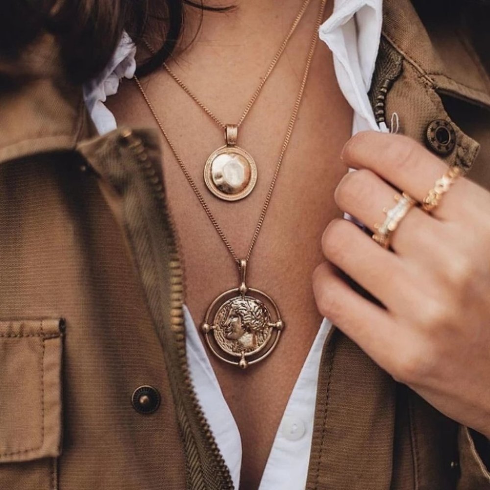 18K Gold Coin Vintage Double Chain Necklace - Picture 3 of 9
